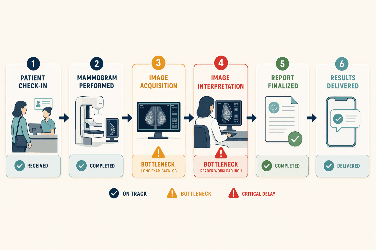Illustration for: Six Workflow Factors That Affect Mammography Turnaround Time