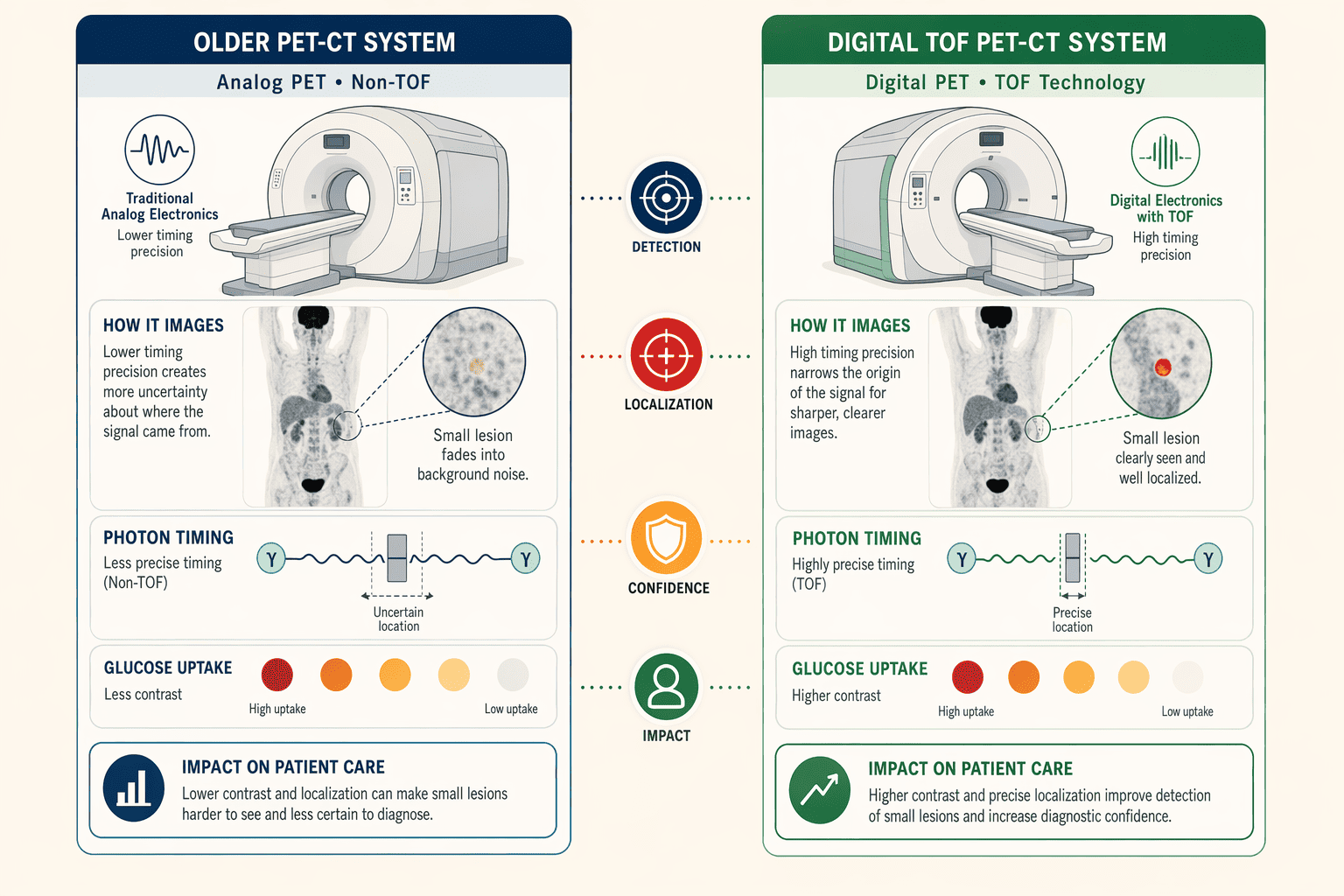 Illustration for: Step 2: Check Scanner Technology, Digital TOF Vs Older Pet-Ct Systems